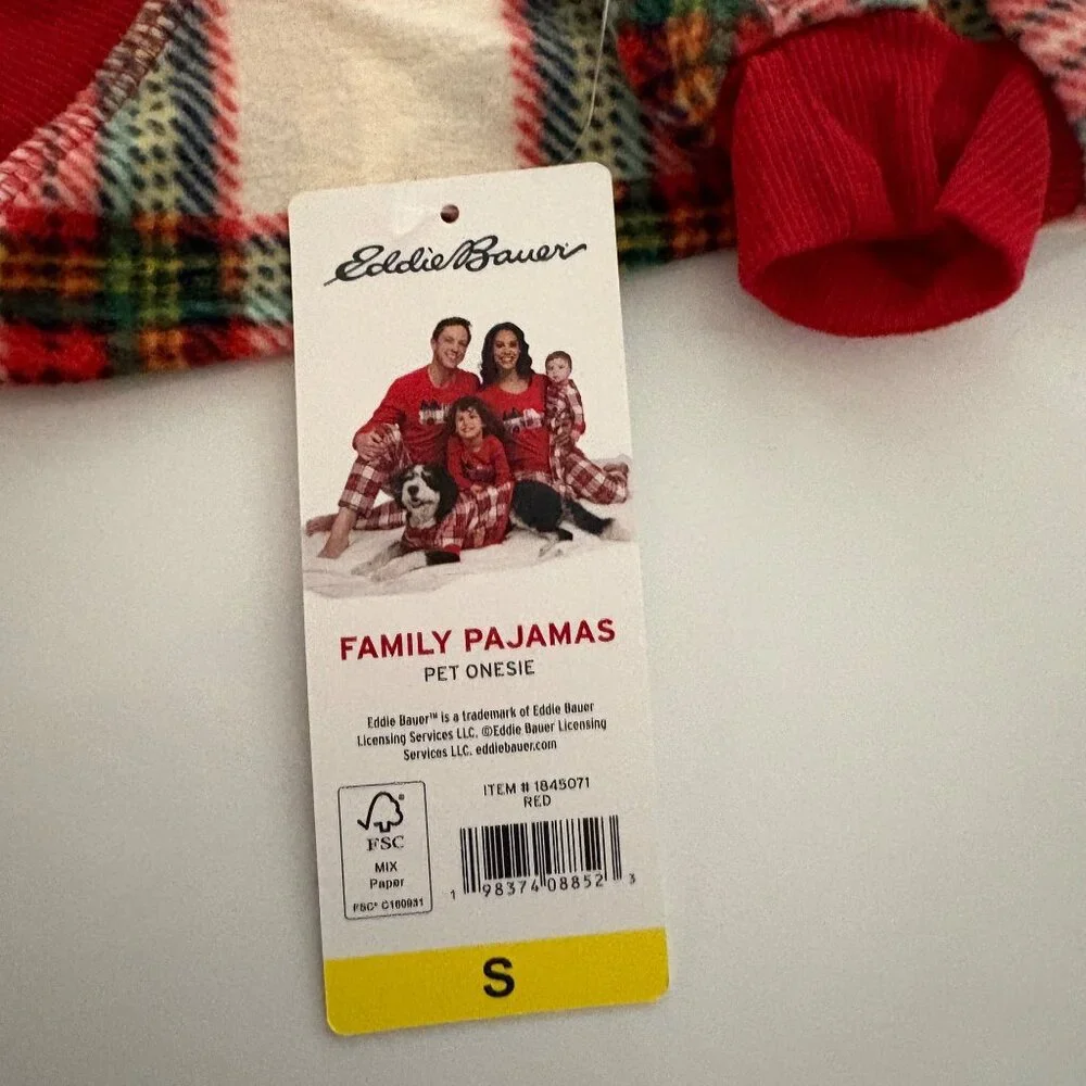 Eddie Bauer Family Pet Pajamas Sz Small Plaid Red Green Dog Cat Pet Apparel NEW